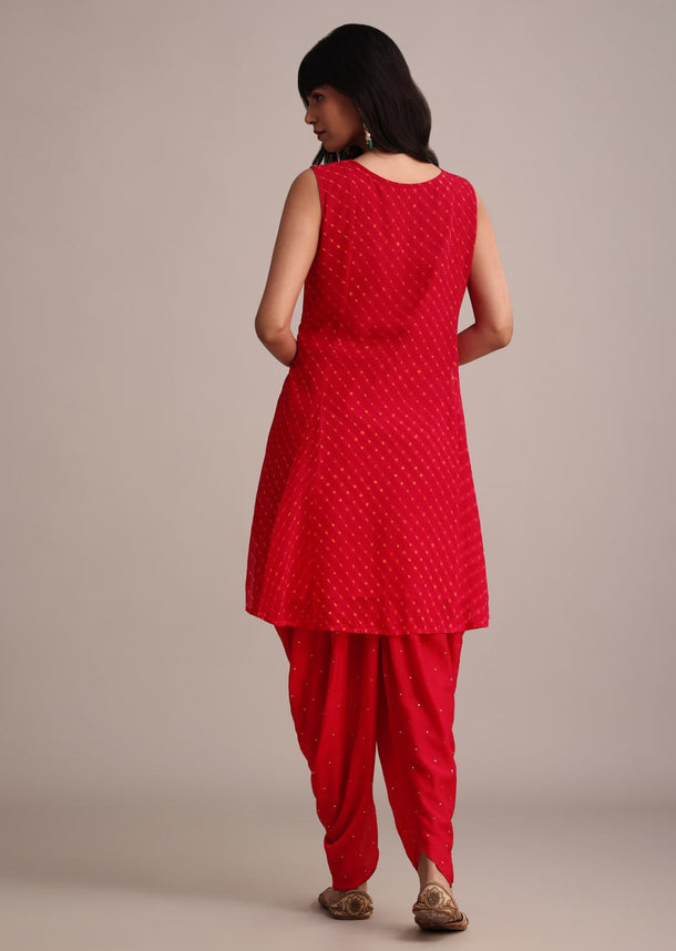 Red Leheriya Printed Kurta Dhoti Set