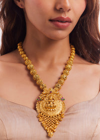 Gold Finish Temple Long Necklace Set