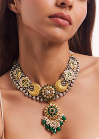 Multi Colour Kundan And Polki Necklace Set