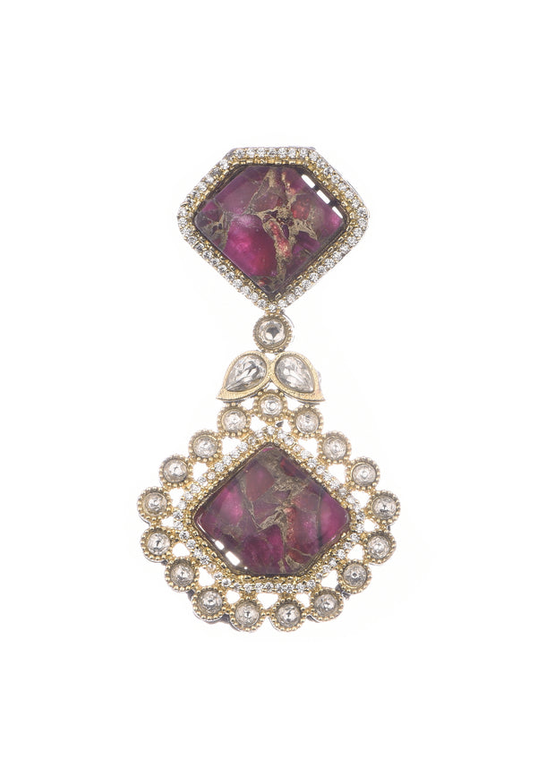 Ruby And Gold Kundan Dangler Earrings With Stones