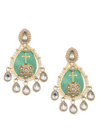 Mint Green And Gold Kundan Short Necklace Set With Stones