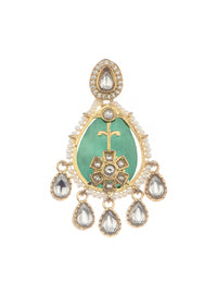 Mint Green And Gold Kundan Short Necklace Set With Stones