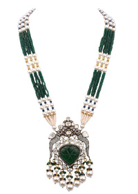 Green And Gold Kundan Long Necklace Set