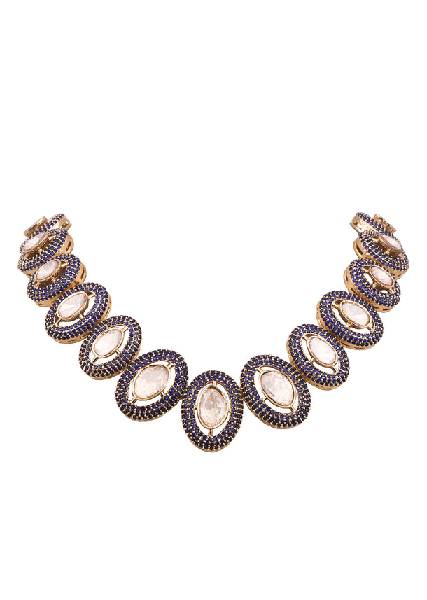 Grey And Gold Uncut Polki Short Necklace Set