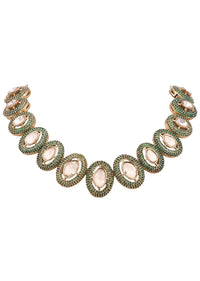 Green And Gold Uncut Polki Short Necklace Set