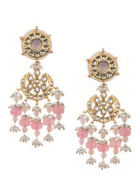 Pink And Gold Kundan Mix Metal Short Necklace Set