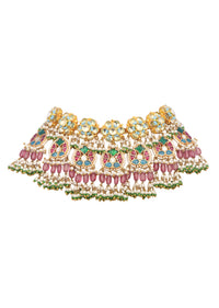 Multi Colour Kundan Short Necklace Set With Stones