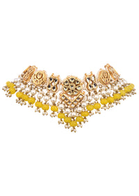 Yellow And Gold Kundan Mix Metal Short Necklace Set