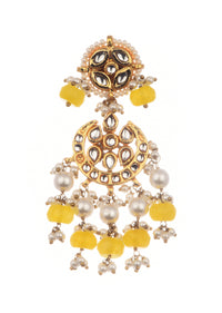 Yellow And Gold Kundan Mix Metal Short Necklace Set