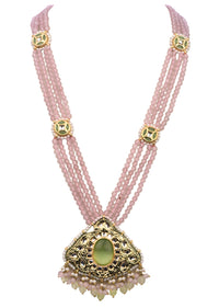 Pink And Gold Kundal Mix Metal Long Necklace Set