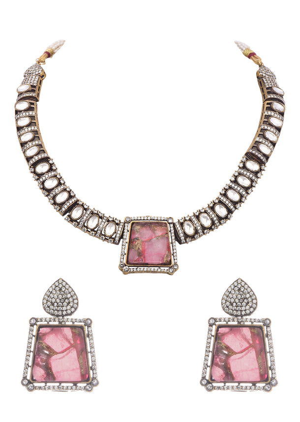 Light Pink Kundan Short Necklace Set