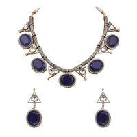 Blue And Silver Kundan Mix Metal Necklace Set