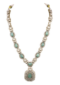 Mint Green Uncut Polki Necklace Set In Mix Metal