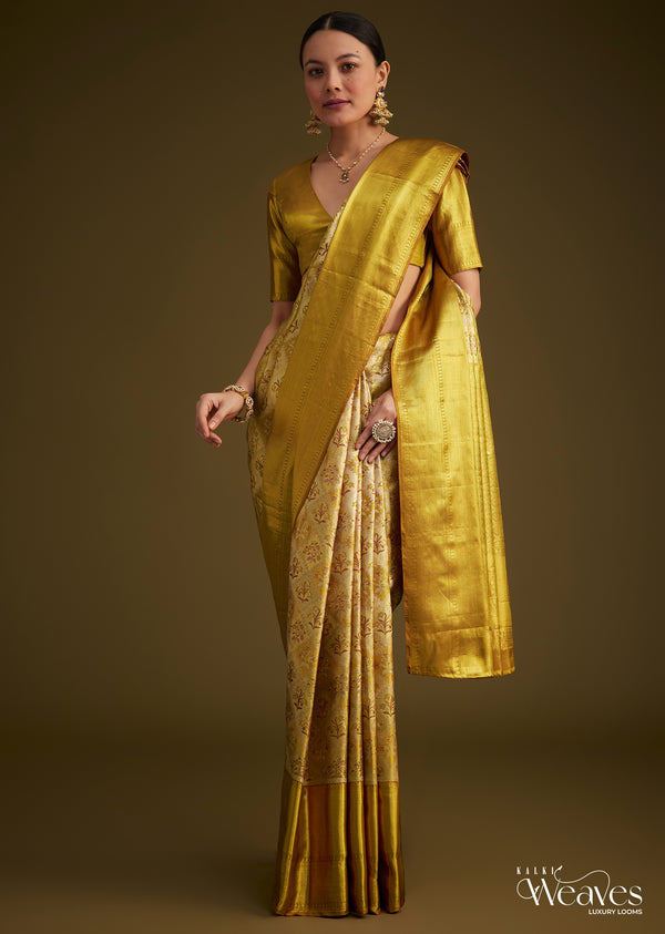 Coffee Beige Kanjivaram Silk Saree With Golden Zari Border