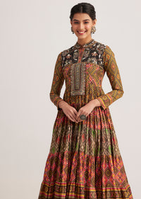 Mustard Silk Kurta With Multicolor Patola Print