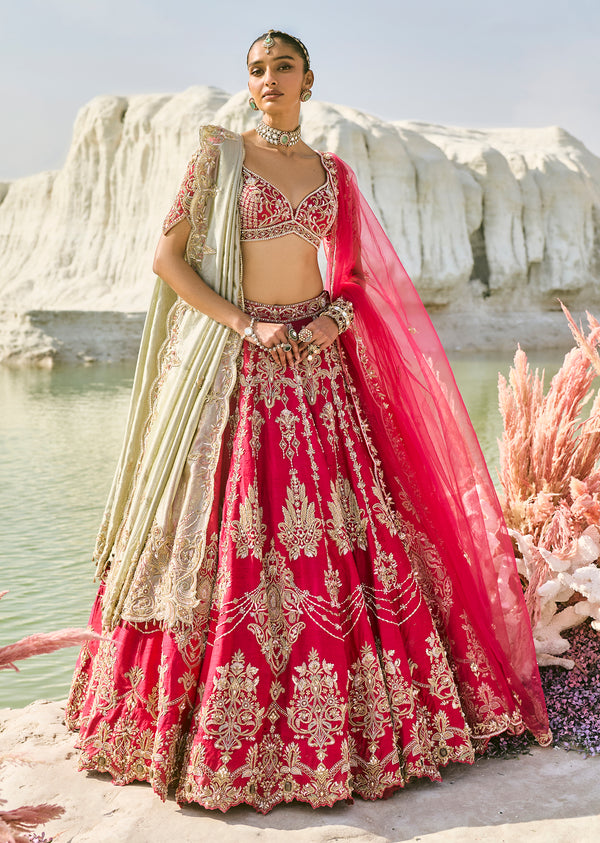 Two Tone Dupatta Pink Bridal Set