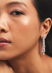 Silver Multi Layered Zircon Necklace And Drop Earrings Set