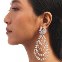 Silver Studded Chandelier Earrings