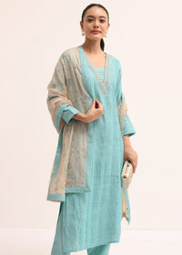 Sky Blue Silk Kurta Set With Dupatta