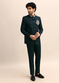 Teal Blue Thread Work Jodhpuri Suit For Men