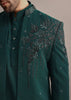 Teal Indowestern Set With Hand Work For Men