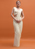 White Chiffon Embroidered Fusion Set With Attached Dupatta And Cape