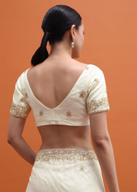 White Embroidered Border Saree With Unstitched Blouse