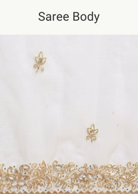 White Embroidered Border Saree With Unstitched Blouse