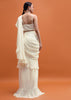 White Embroidered Silk Blouse And Skirt With Attached Dupatta