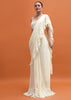 White Embroidered Silk Blouse And Skirt With Attached Dupatta