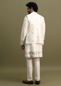 White Gold Foil Apllique Work On Kurta Jacket Set