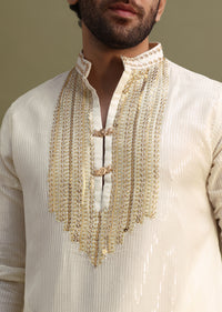 White Gold Sequin Kurta With Loose Fitted Pants