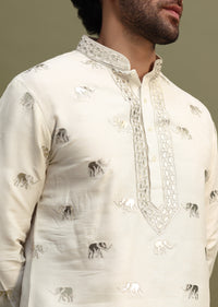 White Kurta With Gold Foil Applique Motifs