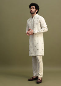 White Kurta With Gold Foil Applique Motifs