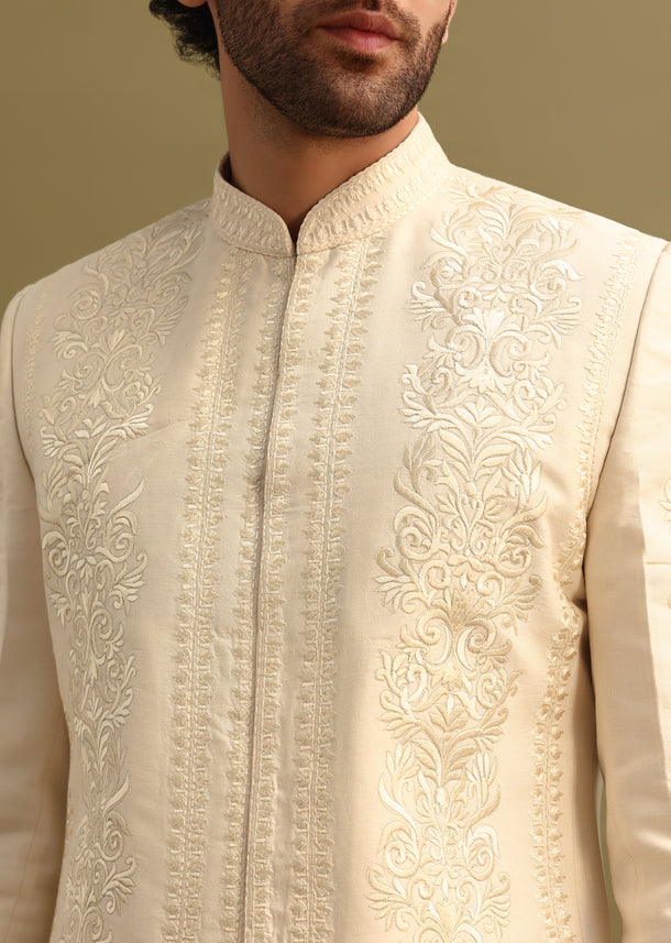 Ivory Thread Work Jodhpuri Suit For Men