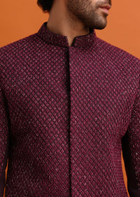 Wine Cutdana Embroidered Sherwani For Men