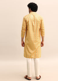 Yellow Printed Kurta Set For Men