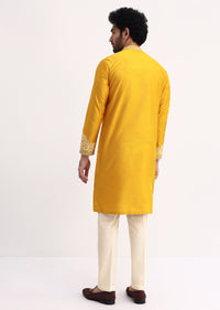 Yellow And Mustard Kurta With Threadwork