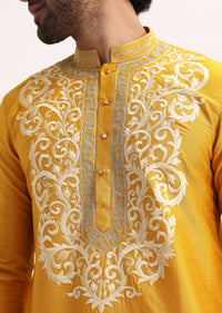 Yellow And Mustard Kurta With Threadwork