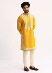 Yellow And Mustard Kurta With Threadwork