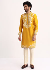 Yellow And Mustard Kurta With Threadwork