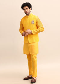 Yellow Kurta Set With Hand Embroidered Jacket