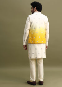 Yellow Shaded Gold Foil Apllique Work On Kurta Jacket Set