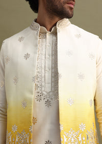 Yellow Shaded Gold Foil Apllique Work On Kurta Jacket Set