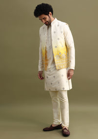 Yellow Shaded Gold Foil Apllique Work On Kurta Jacket Set