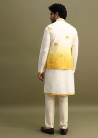 Yellow Shaded Kurta Set With Floral Motif Jacket