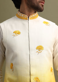 Yellow Shaded Kurta Set With Floral Motif Jacket