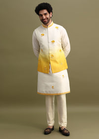 Yellow Shaded Kurta Set With Floral Motif Jacket