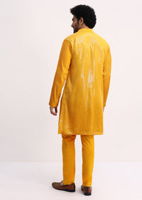 Yellow Shaded Sequin Zipper Kurta With Yellow Pants