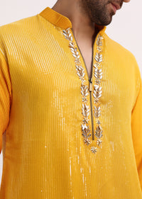 Yellow Shaded Sequin Zipper Kurta With Yellow Pants